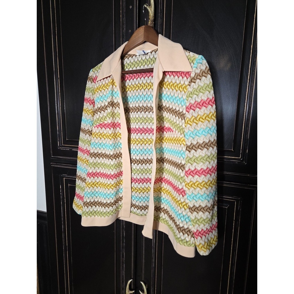 Vintage Sears Fashions 1970 Flame Stitch Open Jacket, Size 12, Hippie, Boho